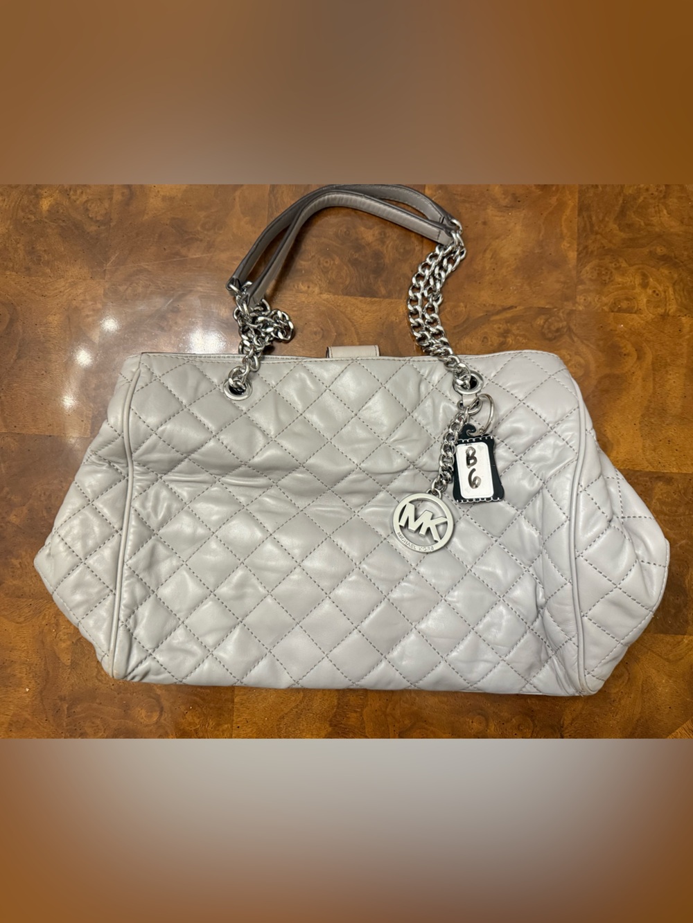 Michael Kors Quilted Shoulder Bag in Light Gray with Chain Strap